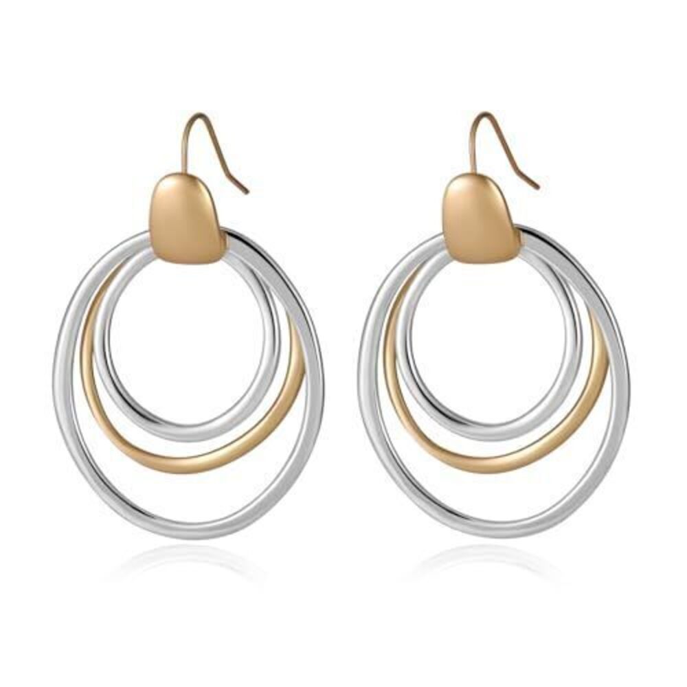 1900 Mixed Metal Earrings Round Circle Hoop Two Tone Dangle Earrings